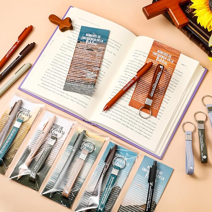 150 Pcs/50 Set Fathers Day Christian Gifts Bulk Bible Verse Pens, Scripture Keychains & Bookmarks, Graduation 2026, Appreciation, Church Party Favors Gifts for Men Women, Pastor, Teacher (Spanish)