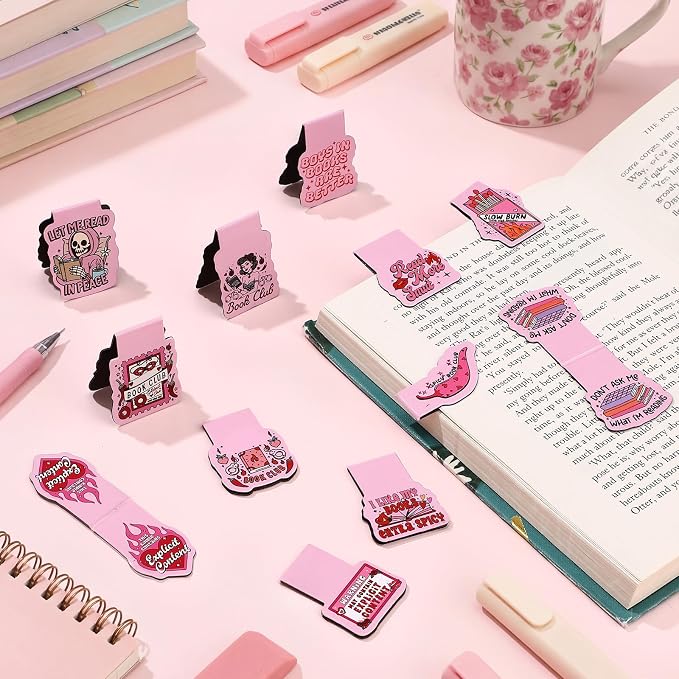 Clabby 48 Pcs Funny Pink Bookmarks Spicy Magnetic Bookmarks Bulk Romance Smutty Annotation Supplies for Teacher Appreciation Graduation Book Lovers Students Reader Gifts Office House Supplies 12 Style