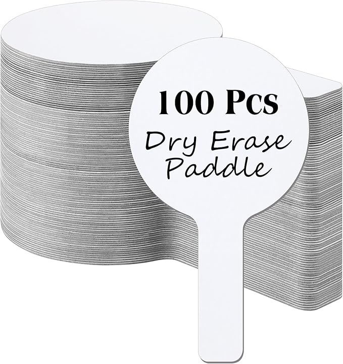 Seajan 100 Pcs Auction Bidding Paddles Bulk Answer Numbers Voting Blank Fans Dry Erase Boards Doubled Sided Handheld for Back to School Supplies(White,Round)