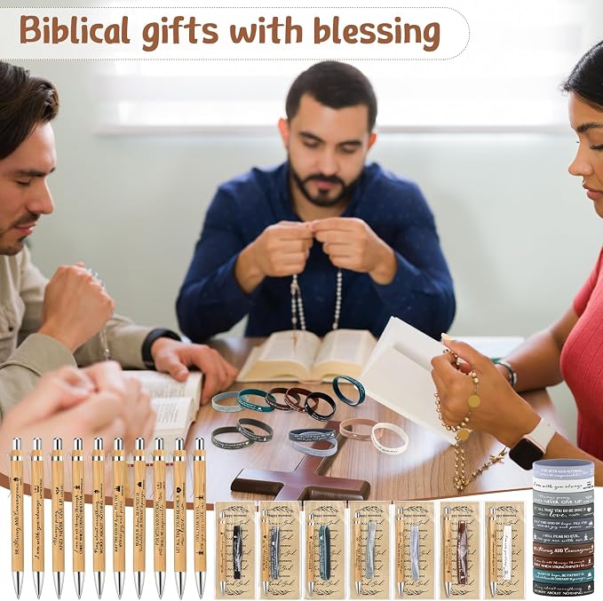 Feifeiya 20 Set Father's Day Church Gifts Bulk Bible Verse Pens with Scripture Bracelets & Religious Bookmarks, Fathers Day Christian Gifts for Men Dad Sunday School Study Bible Devotional Supplies