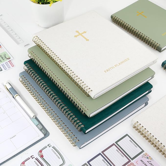 2026 Christian Planner - 12 Month Bible Journal and Prayer Planner 9"x11.2" Spiral Bound, Monthly & Weekly Christian Organizer Gifts for Women Men (Grey Green)