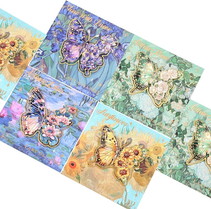 4 Pieces Metal Butterfly Bookmarks, Golden Clips Bookmark Oil Painting Theme Book Mark Bookmarks for Book Lovers Women Writers Readers Children Teens