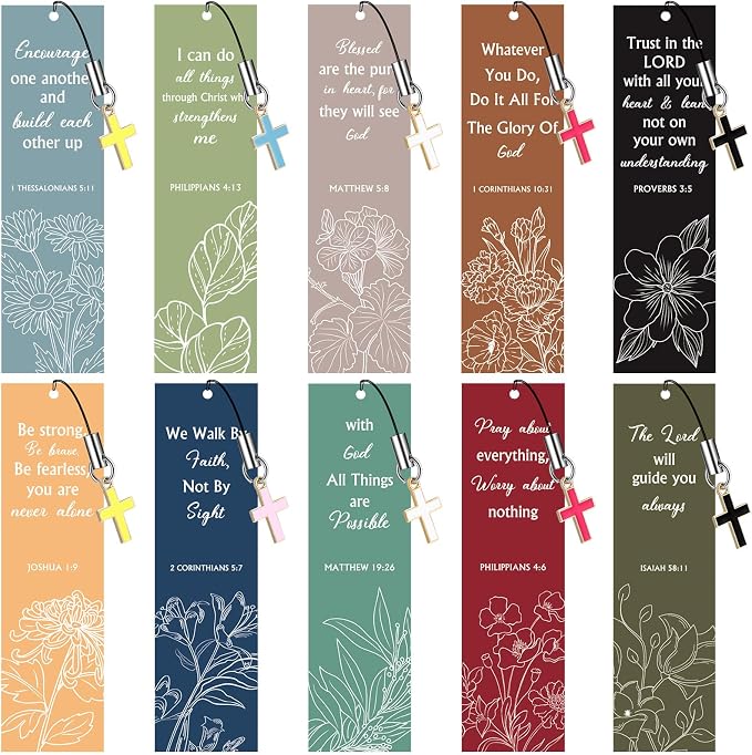 Tenare 20 Pcs Christian Bible Bookmarks for Women, Inspirational Verses Bookmarks with Cross Pendants, Religious Gifts for Women Men Reading Lovers(Vibrant Style)