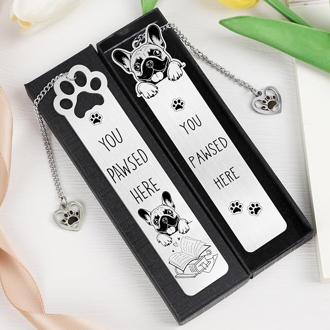 French Bulldog Dog Bookmark Gift - Shejdgart 2PCS Funny Bookmark for French Bulldog Lovers Pet Owners, Cute Dog Mom Book Mark Birthday Gifts for Puppy Lovers Bookworm Women Friends Coworker Men