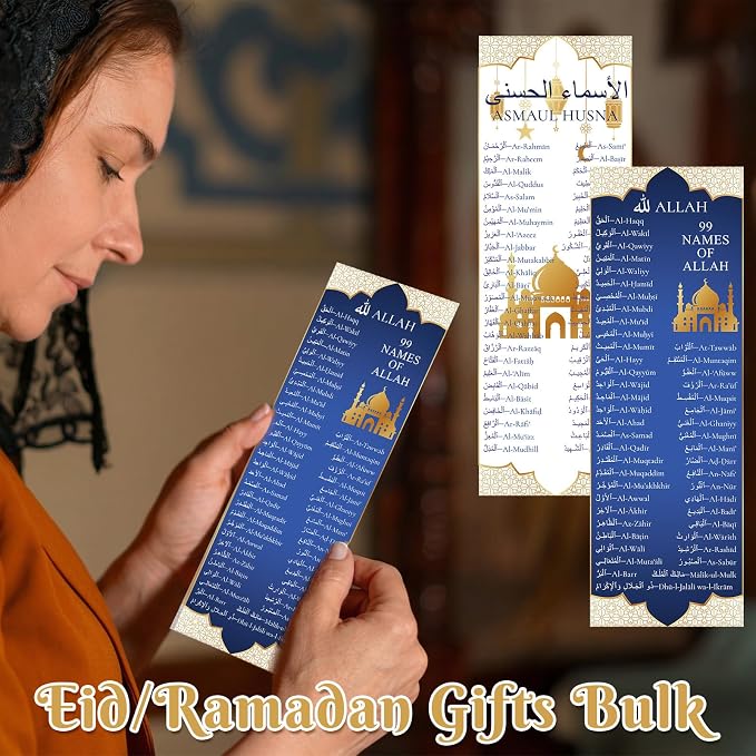 150 Packs 99 Names of Allah Bookmarks Reflecting on The Names of Allah Arabic English Bookmark Muslim Islamic Arabic Gifts for Women Men Quran Learning