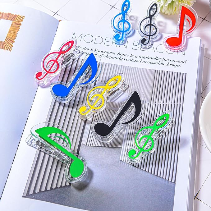 Gersoniel 20 Pack Teacher Gifts Music Note Paper Clip Treble Clef Paper Clips Valentine Funny Music Teacher Gifts Plastic Book Page Sheet Holder for Desk Bookmark Office School Stationery Accessories