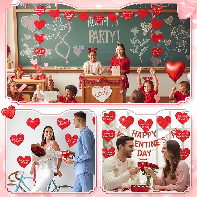 TaoBary 24 Pcs 7.08 Inch Valentine's Day Glitter Heart Cutouts Large Red Paper Heart Shaped Cutouts for Bulletin Board Decorations for Valentine's Day DIY Craft Classroom Poster Wall Party Decor