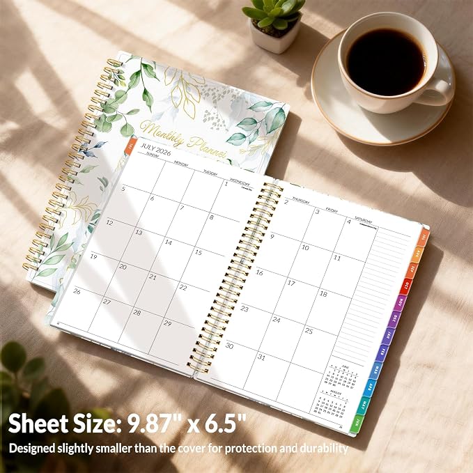 SUNEE Monthly Planner 2026-2027 - 18 Months Calendar Planner from Jul 2026 to Dec 2027, 7"x10" Yearly Planner with Tabs, Spiral Binding, Organizer for School Office Home, Greenery