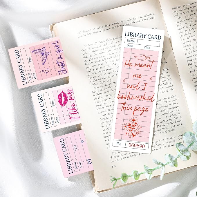 Vintage Bookmark Bulk Gifts - 100 Pcs Pink Library Card Paper Bookmarks for Women Girls Students Book Lovers Retro Quote Page Clips School Reading Accessories Bookish Birthday Graduation Gift
