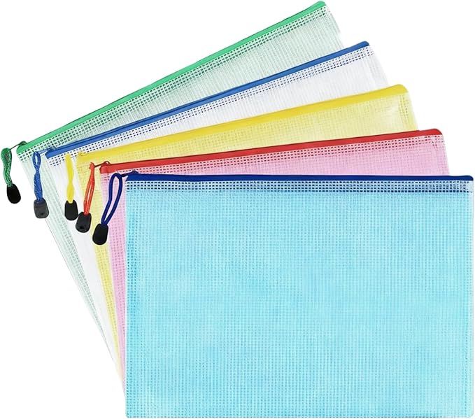 FERENLI 10 Pcs 13.2x9.4 inch Mesh Zipper Pouch Bags with Semi-Transparent Mesh Waterproof Zip Files Bags for Stationery Files Toys Makeup Tools Home Office School Travel Organization(A4, Colorful)