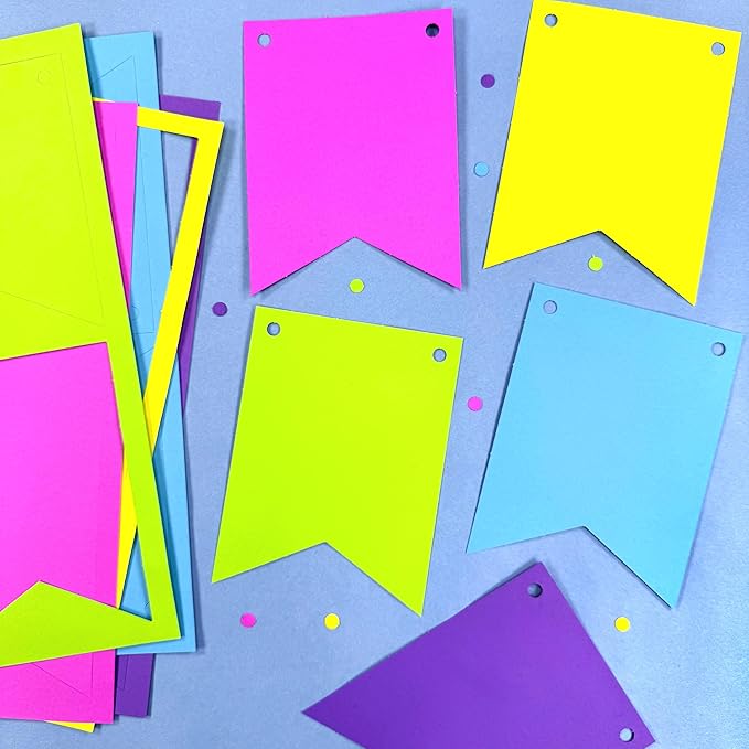 80 pcs Paper DIY Banner Flags Happy Pennant Banners, Large (3.75 x 5 in), US Made Card Stock Punch Out Blank Pennants for Party Decorations, Kids Birthdays, Classroom, Celebration, Festive Parties