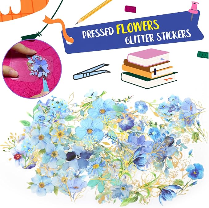 62 Pcs DIY Bookmark Kit,Sprout Book Mark Making Kit,Include Clear Bookmarks and Glitter Dried Flower Sticker,Pressed Flower Bookmark kit for Book Lovers Friends Birthday Bless