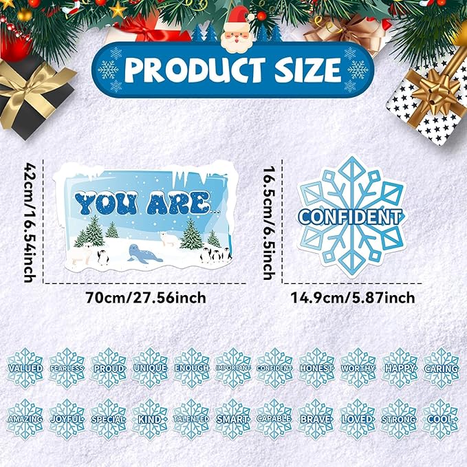 Winter Affirmation Station Bulletin Board Door Decoration Winter Snowflake Classroom Decor Christmas Motivational Positive Cutout Classroom Mirror Growth Mindset Decor for School Home Door Wall Supply