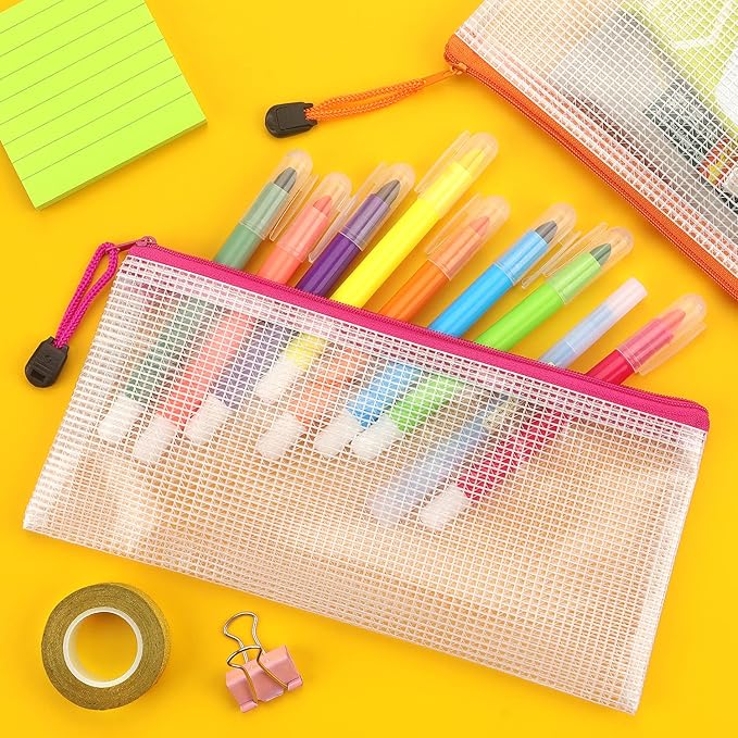 Tamaki 10 Pack Mesh Zipper Pouch Document Waterproof Zip File Bags Plastic Pencil Pouches A6 Size for Classroom Organization School Office Supplies(Colorful)