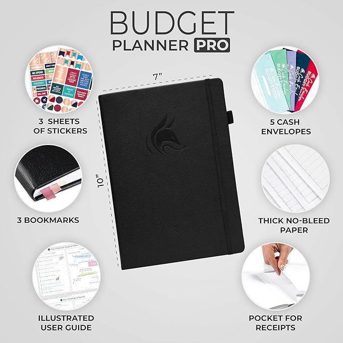 Clever Fox Budget Planner Pro - Financial Organizer + Cash Envelope Budget System. Monthly Finance Journal, Expense Tracker & Personal Account Book. Undated - Start Anytime. (7''x10'') – Black