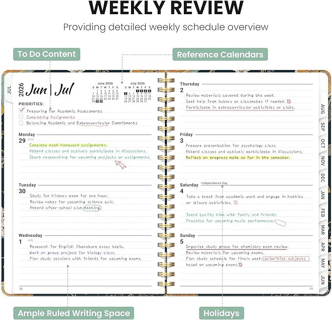 Planner 2026-2027, Monthly and Weekly Academic Planner July 2026 - June 2027, Hardcover Student Teacher Planning Agenda Calendar Book with Tabs, Perfect for Office School Supplies, A4 (8.5" x 11") - Citrus Bloom