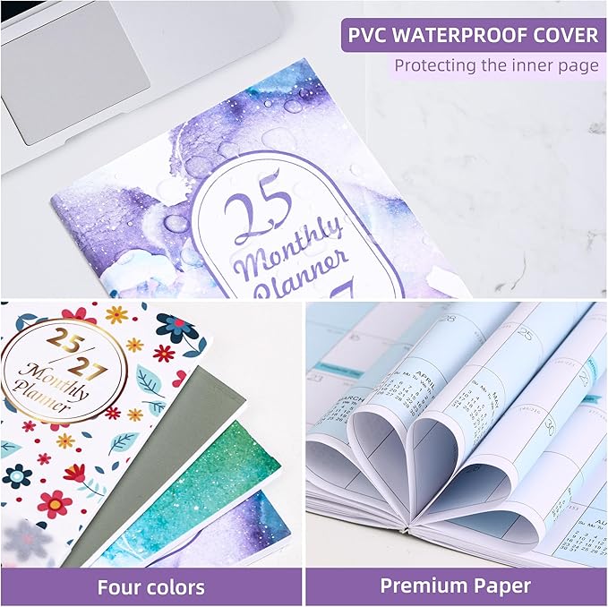 2026-2027 Monthly Pocket Planner/Calendar , 2 Year Small Size Academic Planner With Daily Quotes Hardcover Agenda Book Perfect Organizer for Purse,Planning, Organizing, and Office Use (Starry Sky Purple+Green)