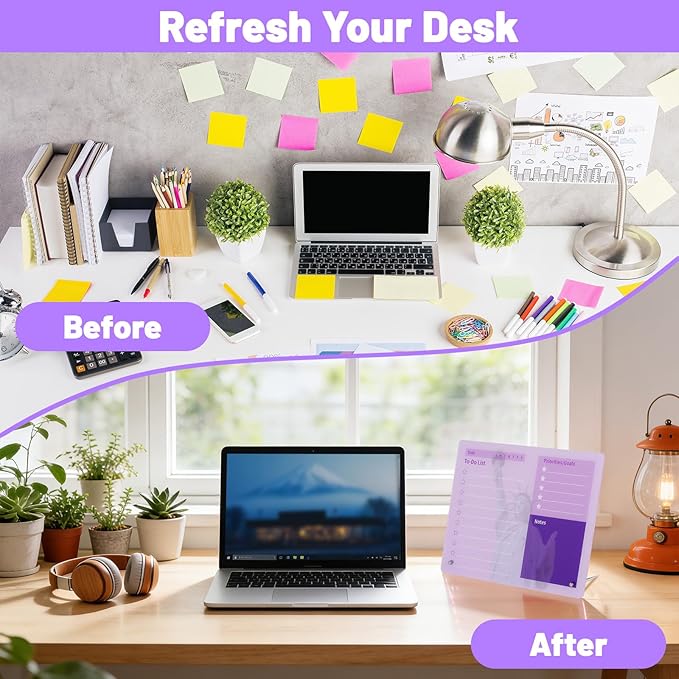 LeMotech Desktop Acrylic Dry Erase Board, 12x10 inches to-Do List Planner, Tabletop Whiteboard with Stand Office Supplies Includes 2 Markers & 1 Eraser, Purple Statue of Liberty Pattern, 1 Pack