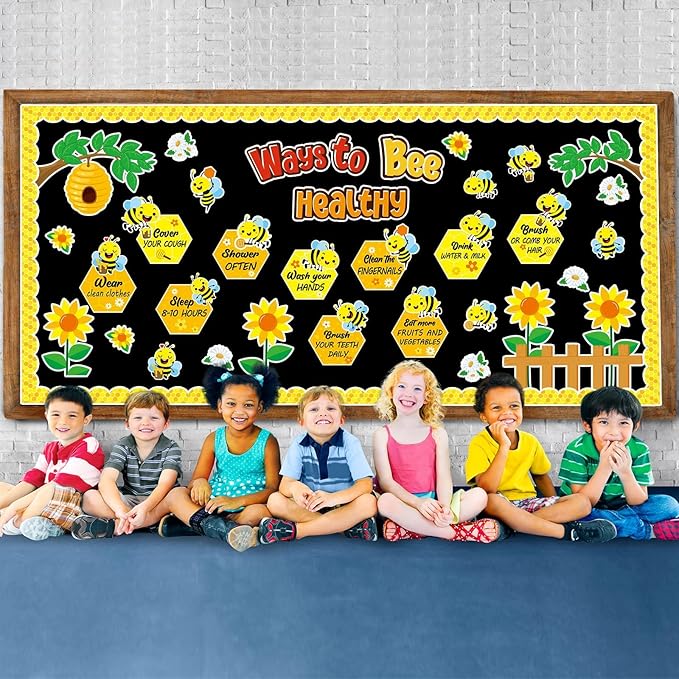 Ways to Bee Healthy Bulletin Board for Classroom Decoration Summer Bee Classroom Decoration Healthy Paper Cutouts Summer Healthy Habits Bulletin Board Decorations for School Wall Decor Supplies
