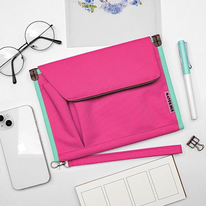 A5 Conference Folder Business Organiser Bag Notepad Carrying Case Document Case A5 Portfolio Organiser Portfolio Binder with Zip (Rose Red)