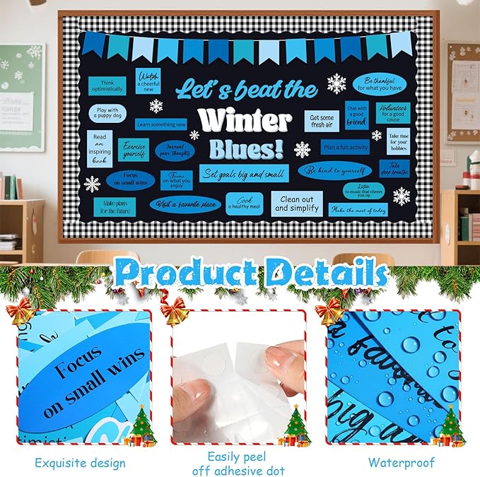 Funrous 63 Pcs Winter Mental Health Bulletin Board Set Motivational Classroom Decor Let's Beat The Winter Snowflake Paper Cutouts for Holiday Party School Classroom Home Wall Decor Supplies