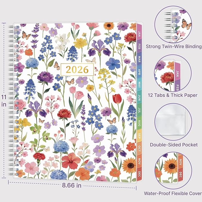 2026 Appointment Book, 30 Minutes-Hourly, Weekly ＆ Monthly Calendar Planner 2026, Jan 2026 - Dec 2026, 8.5'' x 11'', 2026 Daily Planner with Tabs ＆Pocket, Flexible Cover, Great for Office, Home, School