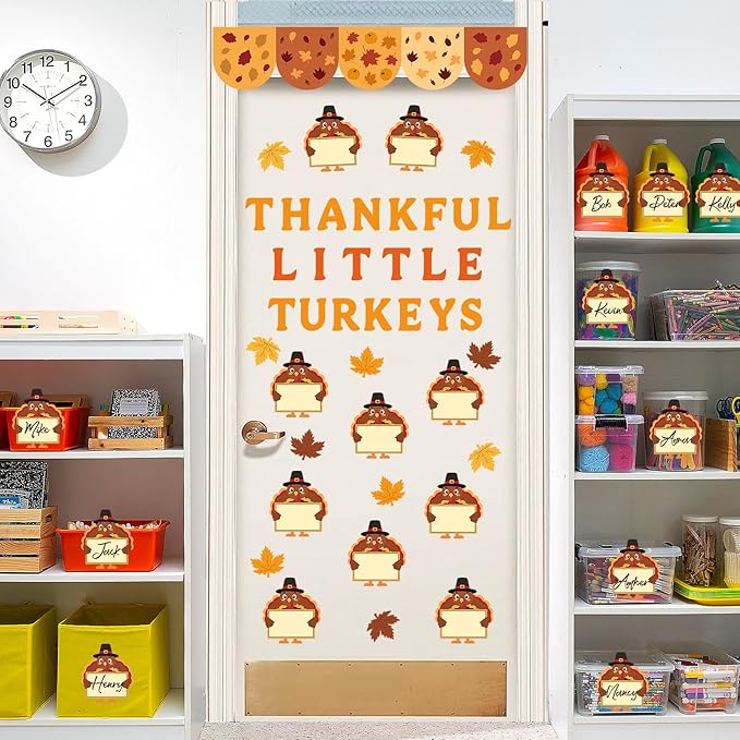 Turkey Bulletin Board Decoration Set Thankful Little Turkeys Classroom Decoration DIY Printed Paper Turkey Maple Cutouts Thanksgiving Decor for Home Party School Fall Activities