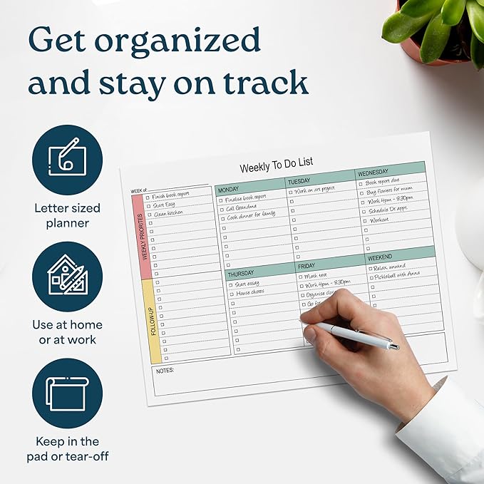 Large Weekly Planning Pad and Matching Notepad, 52 Letter Size Tear-Off Sheets, 8.5” x 11” Undated Desk Planner Pad, Daily Schedule, Weekly Priorities To Do List,for Work and Home