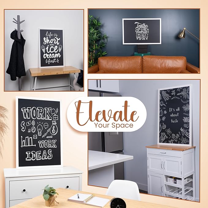 Loddie Doddie Magnetic Chalkboard & Magnet Board - 36 in x 24 in, White Wood Frame - Chalk Calendar for Wall Organization - Magnetic Bulletin Board for Magnet Display - Menu Sign for Kitchen Decor