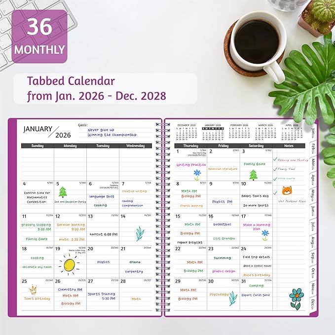 Monthly Planner 2026-2028, 36 Months Calendar Planner 2026-2028 from Jan 2026 – Dec 2028, 8.5'' x 11'' with Ruled Spread, Flexible Cover, Spiral Wirebound, Pocket, Coated Tabs, Notes ＆ Habit Tracker