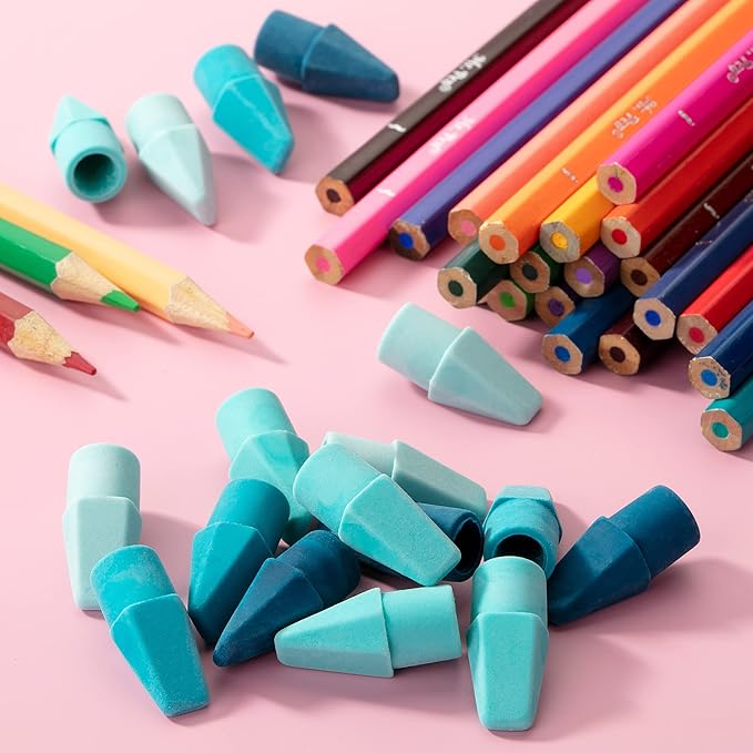 Mr. Pen- Pencil Top Erasers, 120 Pack, Blue Shades, Latex-Free, No-Smudge Cap Pencil Erasers for Precise Erasing, Kids, Teachers, Studying Supplies