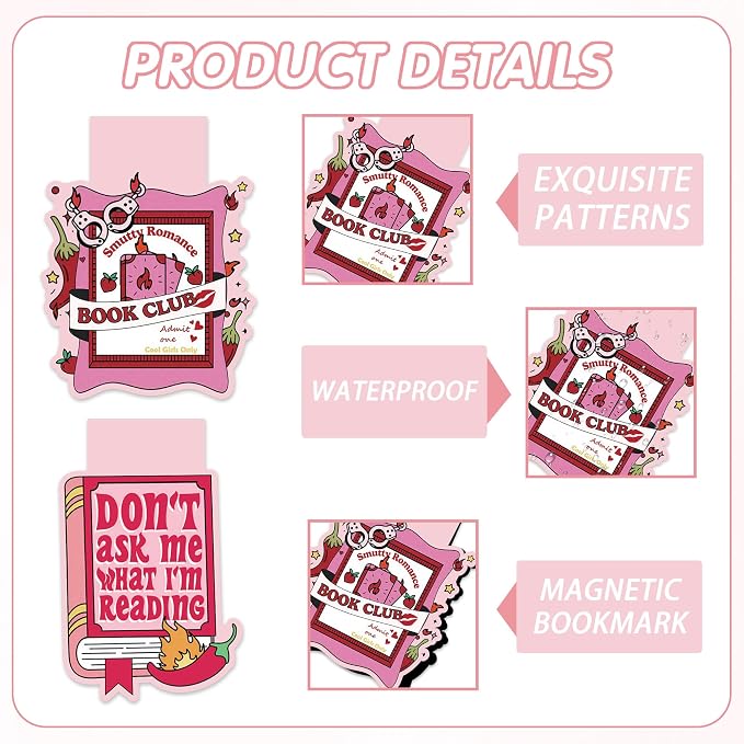Smutty Magnetic Bookmarks for Women, 9 Pcs Funny Spicy Book Mark Clips, Cute Pink Magnet Book Marks for Reading, Smutty Romance Merch Gifts for Christmas Valentine
