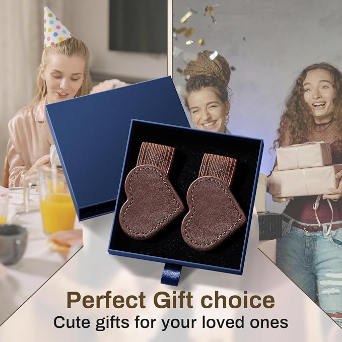 2Pcs Magnetic Leather Bookmarks with Gift Box Heart-Shaped Magnetic Pen Holder Book Marks Clip Gift for Book Lover Readers Cute Bookmark for Women, Brown