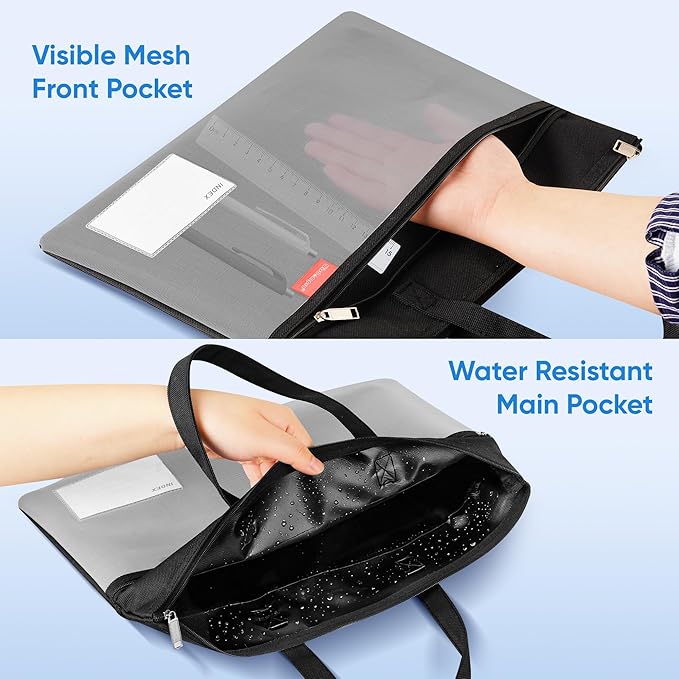 Wisdompro Waterproof Zipper Pouch, Large Mesh File Bag with Handle, Durable Triple Pocket Document Storage for Cross Stitch, Puzzle Project, Travel and Office - Black