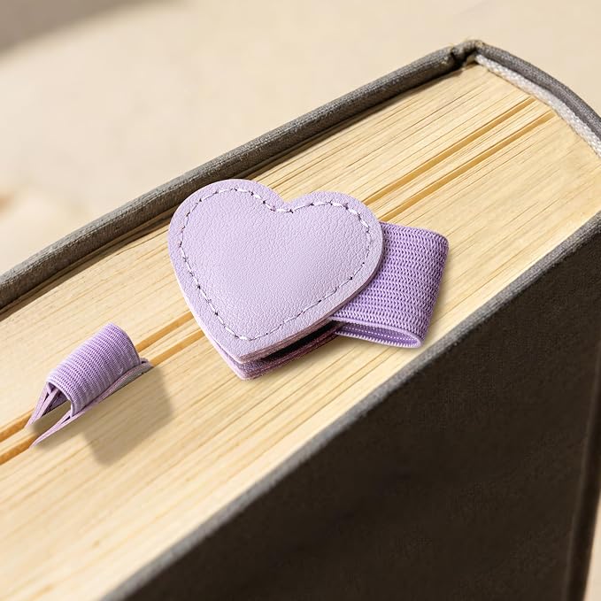 2Pcs Magnetic Leather Heart Bookmarks with Pen Holder, Cute Book Markers Clip with Gift Box, Reading Accessories for Book Lovers Women Teachers Students, Purple