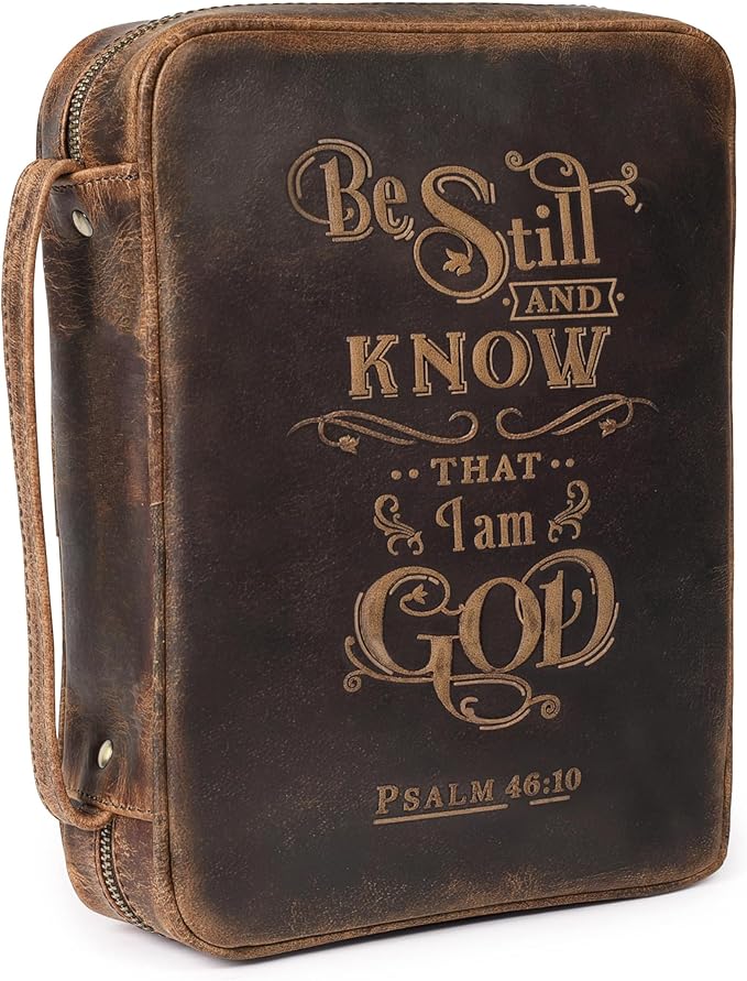 LEATHER VILLAGE Handmade Vintage Leather Embossed Bible Cover for Men & Women - Large Protective Bible Case & Organizer for Church, Travel & Study Christian Religious Antique Bookmark-Distressed Brown