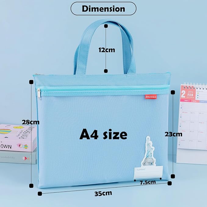 Mesh Zipper Pouch 11x13.7 in, A4 Double Pocket Waterproof File Bag with Handle, Document Storage for School/Travel/Office/Cross Stitch/Puzzle (Blue)