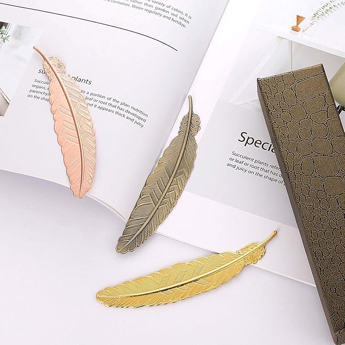16 Pieces Metal Feather Bookmarks Assorted Vintage Feather Shape Book Marker Feather Ornament Metal Bookmark, Simple Elegant and Thin, Gifts for Book Lovers