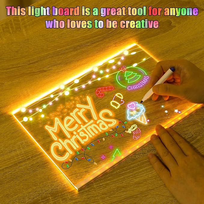 Led Note Board with Colors, Up Acrylic Message Board, Glowing Acrylic Dry Erase Board, Led Boards to Write On,Led Drawing Board Medium(7.9 * 7.9in) for Use by People Aged 14 and Above
