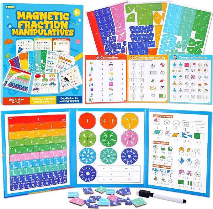 Magnetic Fraction Educational Puzzle, 120 Pcs Magnetic Fraction Puzzle for Kids, Math Manipulatives for Elementary School, Montessori Fraction Manipulatives Learning Toys for Kids