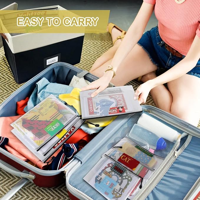 Board Game Storage, Board Game Organizer with 12pcs Zipper Bags and Writable Stickers, Board Organizers Storage with Lid for Office Supplies, Puzzles, Video Game, Craft Product,2pcs