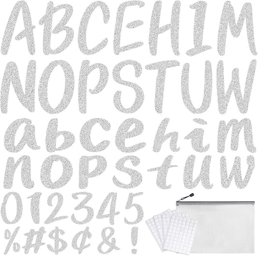273 Pcs 4 Inch Glitter Bulletin Board Letters Set - Poster Board Letter Cutouts with Alphabet, Symbols, Numbers, Storage Bag - Classroom Decor, DIY Projects, Teacher Supplies, Office (Silver)