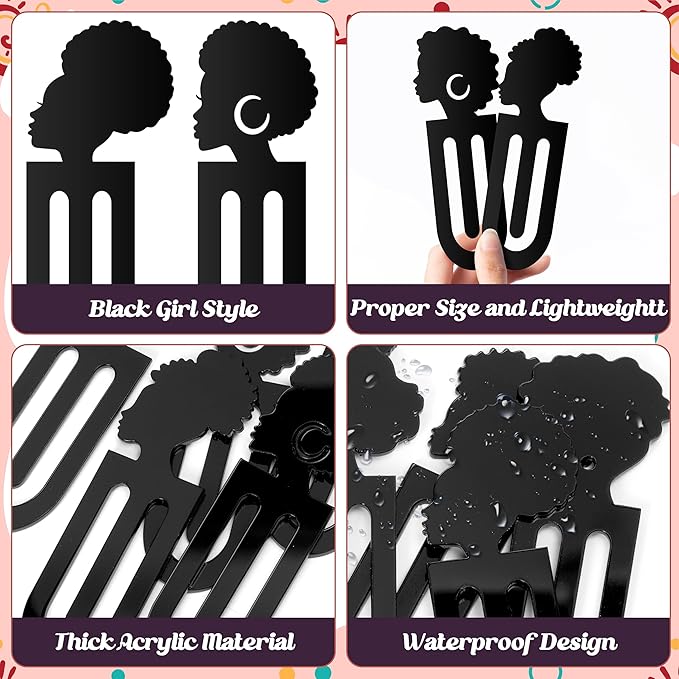 Laffact 18Pcs Black Girls Read Acrylic Plastic Marker Bookmarks for Reader | African American Women Reading Paper Clip, Black Women Book Tracker Page Clip Book Club Bookish Birthday Gifts for Book Lover