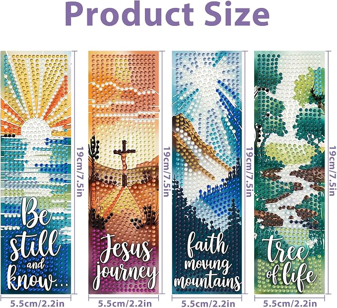Bible Diamond Art Bookmarks for Adults, 4 PCS Landscape Diamond Painting Bookmarks with Pendant, 5d Gem Art, Acrylic Bookmark Easy DIY Crafts for Books Decor Gift