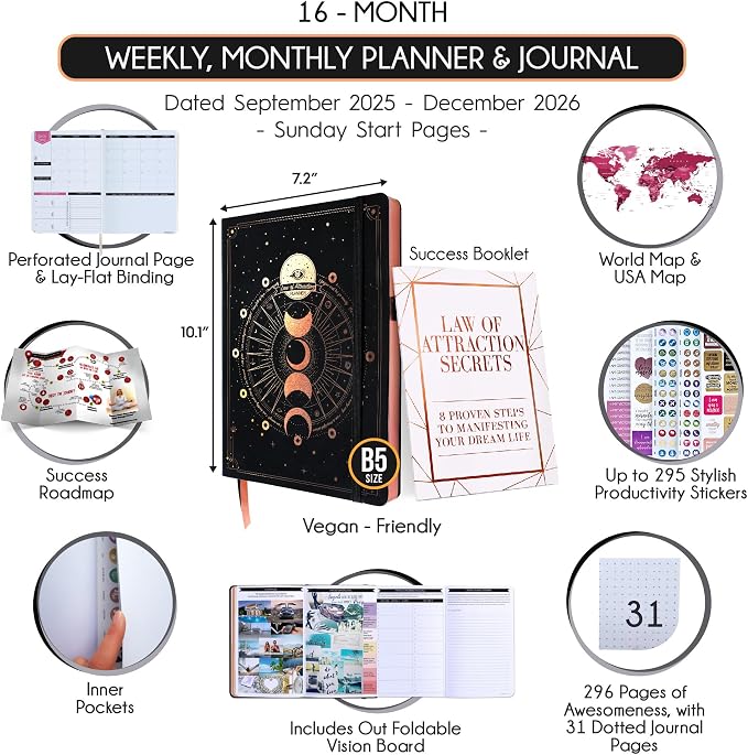2026-2027 Weekly and Monthly Planner - 16 Month Life Planner with Productivity Time Management Daily Reflection and Gratitude Journal Includes Vision Board, Stickers & Gift Box - Sep 2026-Dec 2027
