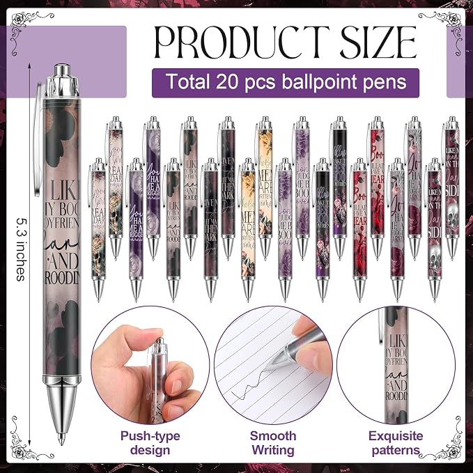 Affrolling 60 Pcs Dark Romance Bookmarks and Pens Merch Double Sided Romance Smutty Spicy Book Lover Gifts Romantasy Skeleton Page Marker Clip Gifts for Women Teachers Reading