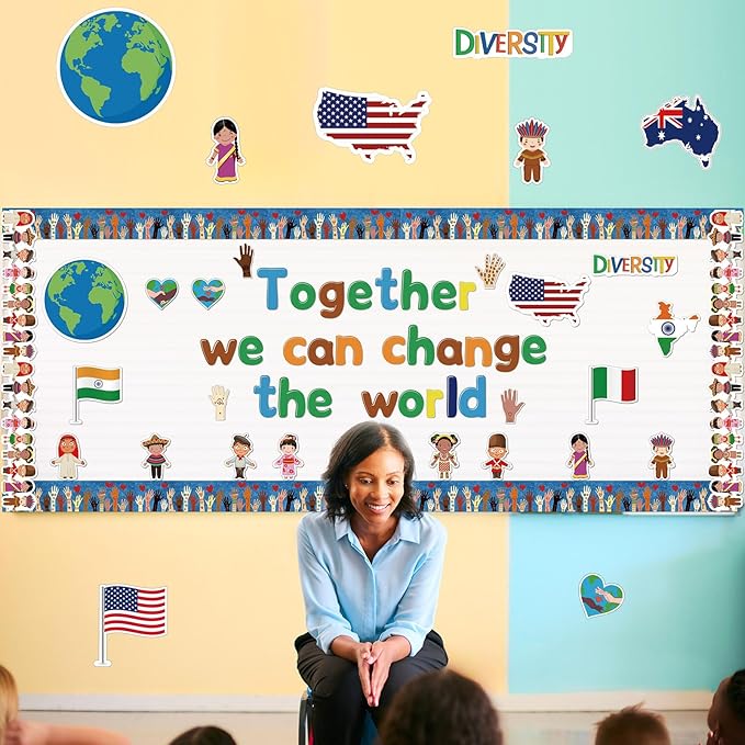 Kosiz Diversity Bulletin Board Decoration Set 118 ft Scalloped Bulletin Board Borders Classroom Poster Border Trim with 257 Pcs Letter Number Symbol Cutout for School Decor