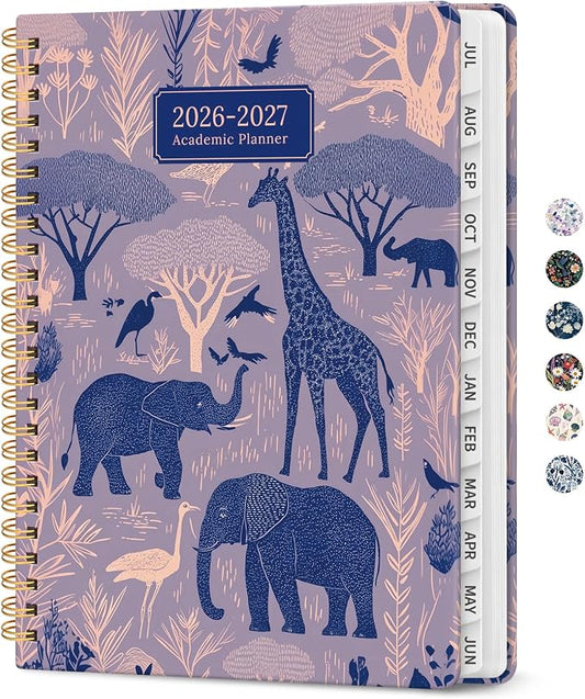 Planner 2026–2027, Academic Year Monthly & Weekly Calendar Book, Jul 2026–Jun 2027, Hardcover Organizer with Tabs, Student & Teacher Planner, 6.3" x 8.5", Savanna Tales