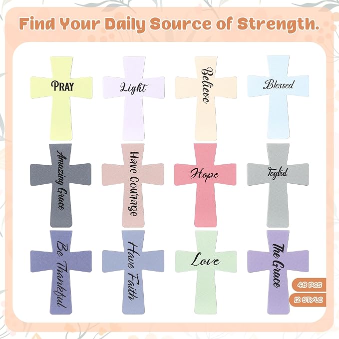Magnetic Cross Bookmarks with Bible Verses, 48 Pcs Christian Bookmarks Bulk Set - Inspirational Religious Magnetic Bookmarks for Bible Study, Church, Easter & Mother‘s Day Gifts (Solid color)