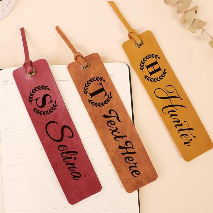 EDSG Personalized Bookmark, Engraved Leather Bookmarks, Custom Bookmarks Book Marks Gifts for Reading Women Men Teachers Christmas Birthday, Teachers Appreciation Gifts (Red)